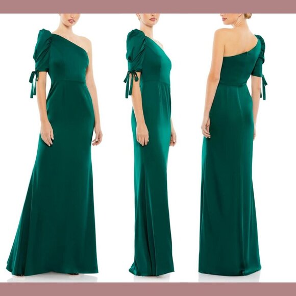 Ieena Mac Duggal Empress Green One-Shoulder Trumpet Gown
